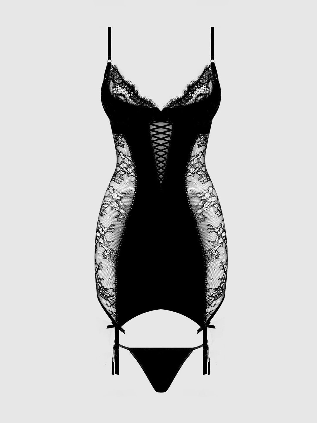 MADELINE SATIN &amp; LACE CHEMISE &amp; G-STRING SET
