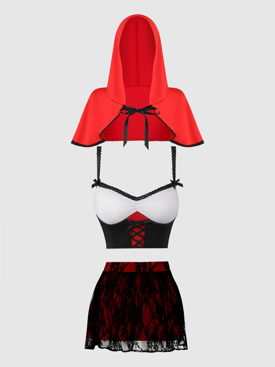 LIL RED BUSTIER, SKIRT &amp; HOOD SET