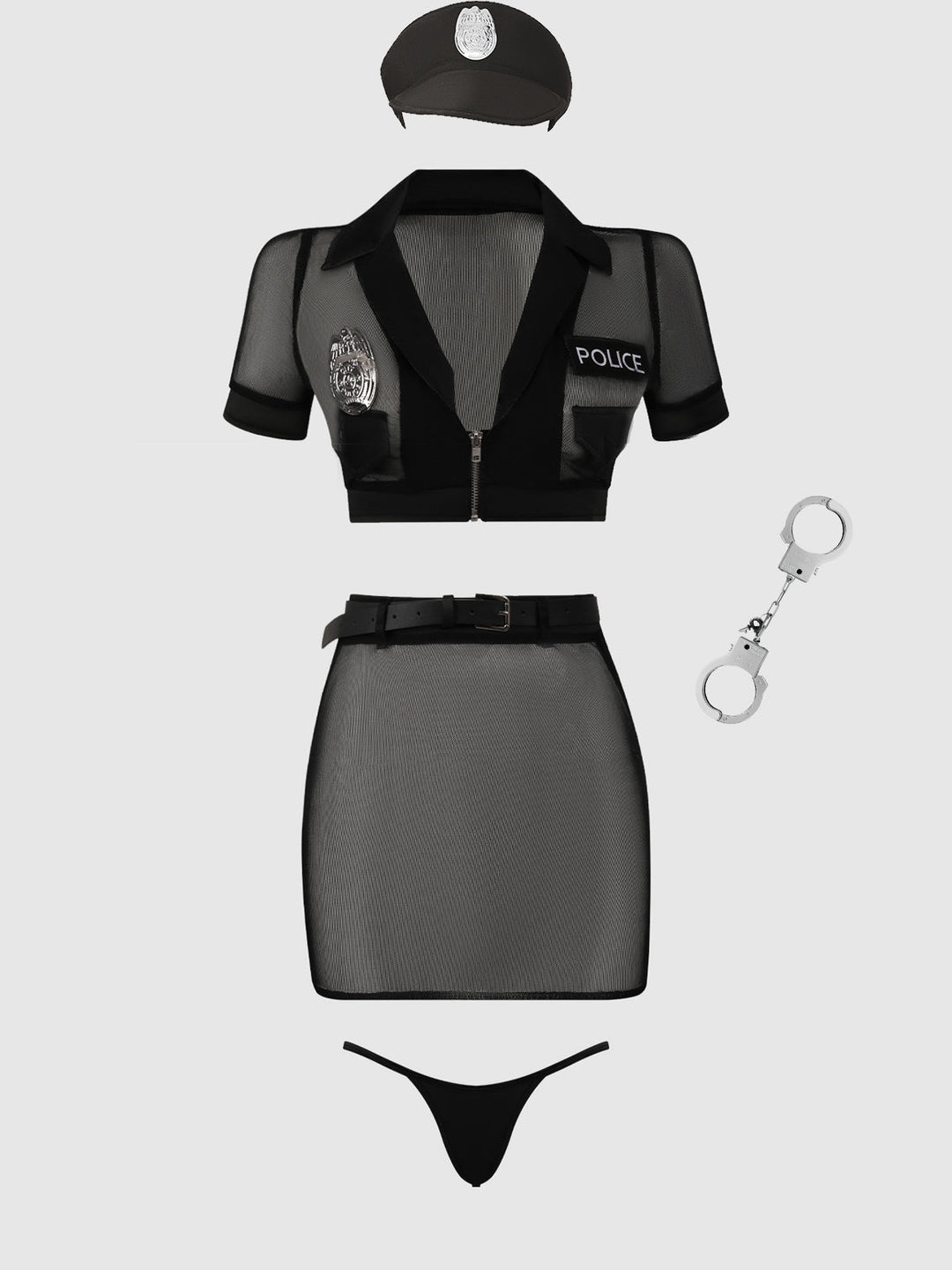 UNDER ARREST MESH TOP, OPEN BACK SKIRT, &amp; CUFFS SET