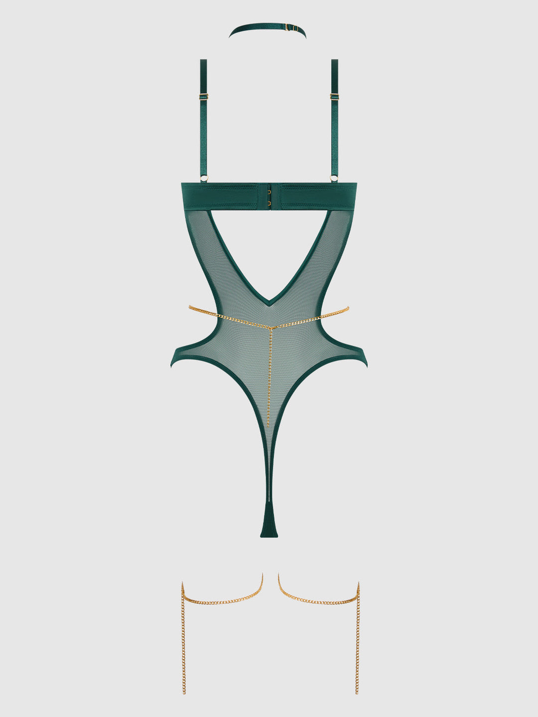 EVANGELINE SATIN &amp; CHAIN HALTER TEDDY