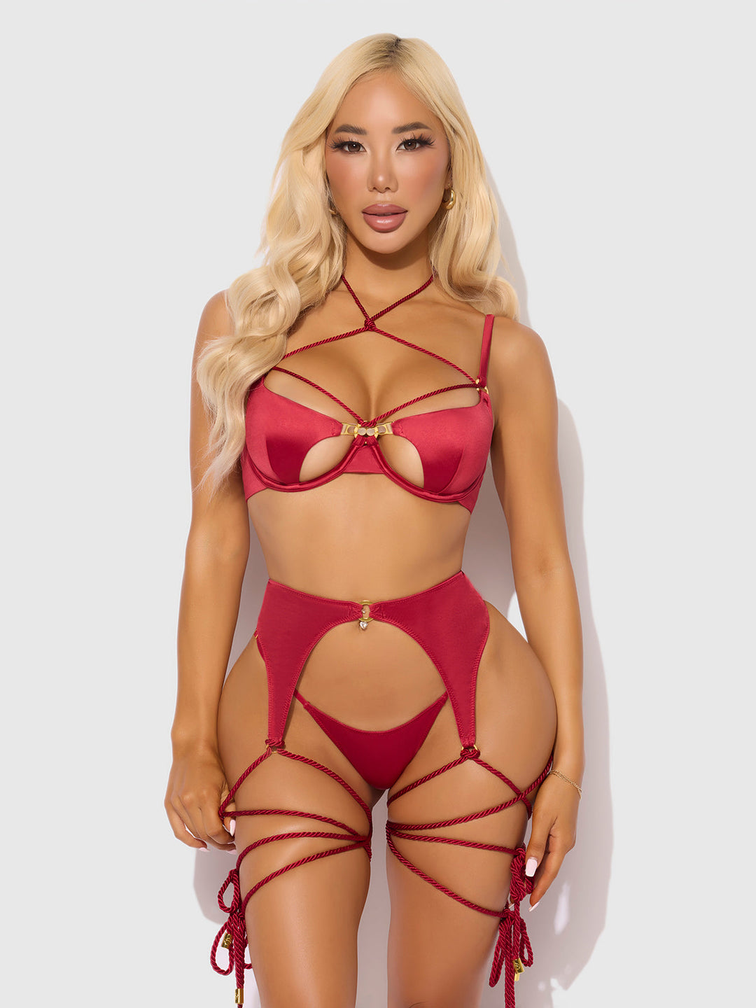 IRYNA SILKY MICRO &amp; ROPE BRA, GARTER &amp; THONG SET