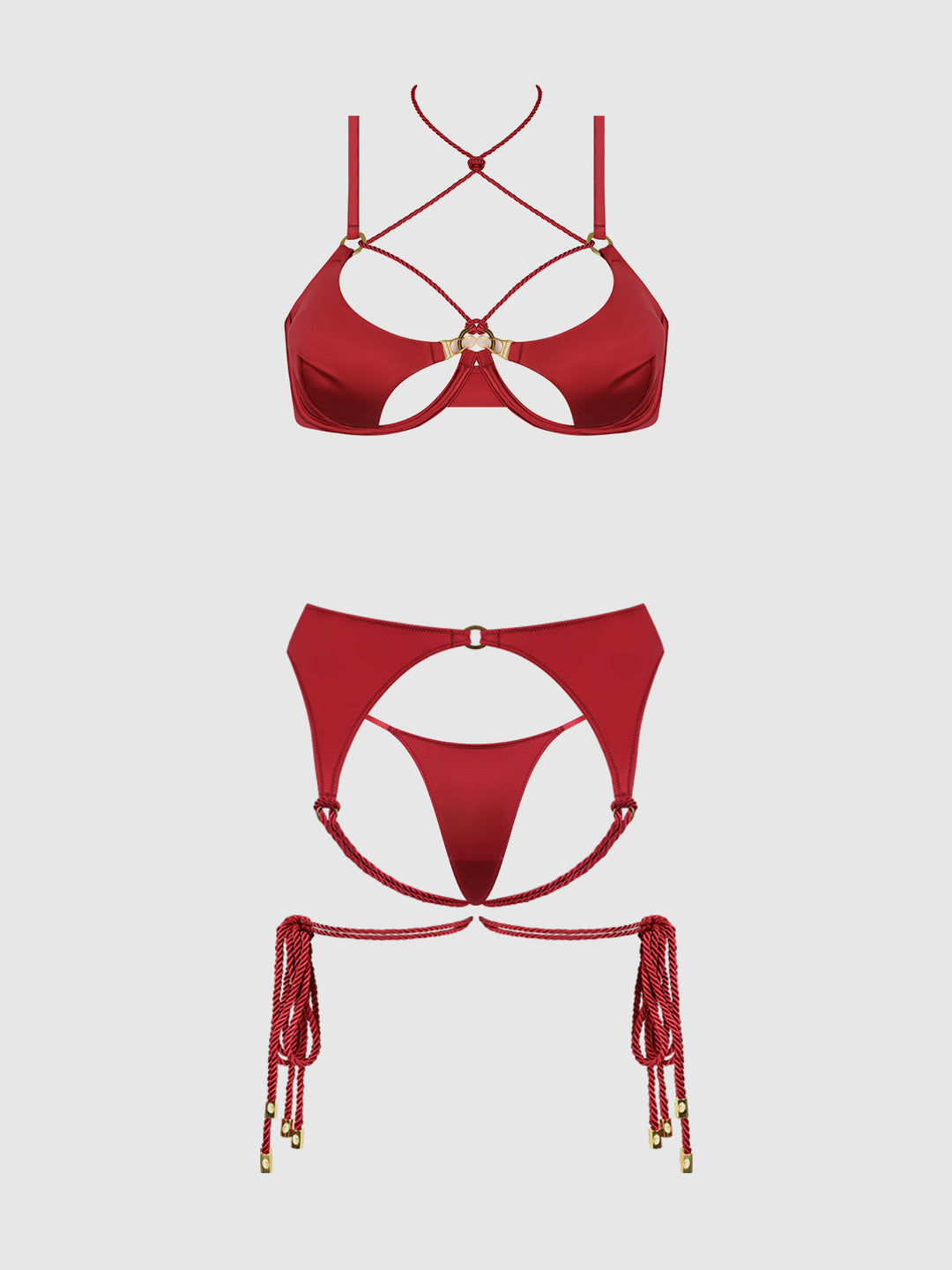 IRYNA SILKY MICRO &amp; ROPE BRA, GARTER &amp; THONG SET