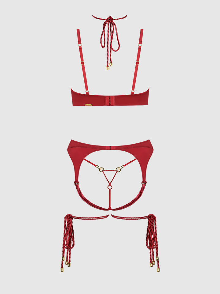 IRYNA SILKY MICRO &amp; ROPE BRA, GARTER &amp; THONG SET