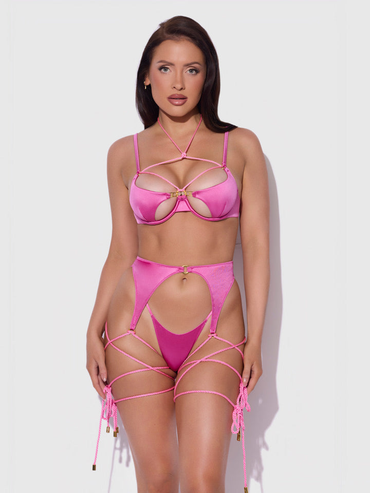 IRYNA SILKY MICRO &amp; ROPE BRA, GARTER &amp; THONG SET
