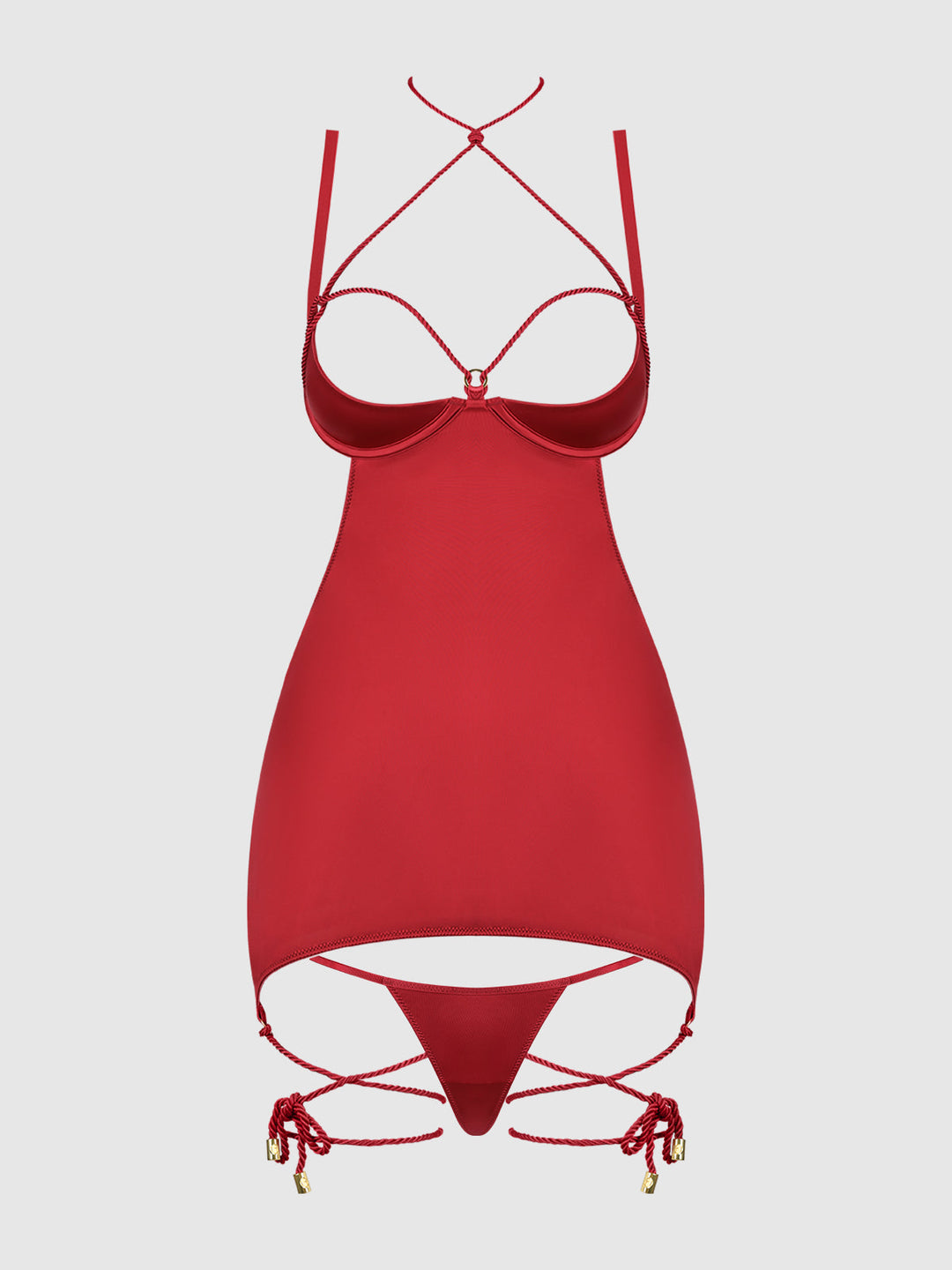 IRYNA SILKY MICRO &amp; ROPE OPEN BACK CHEMISE &amp; G-STRING SET