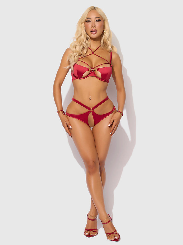 IRYNA SILKY MICRO &amp; ROPE CROTCHLESS &amp; HAND CUFF HIPSTER
