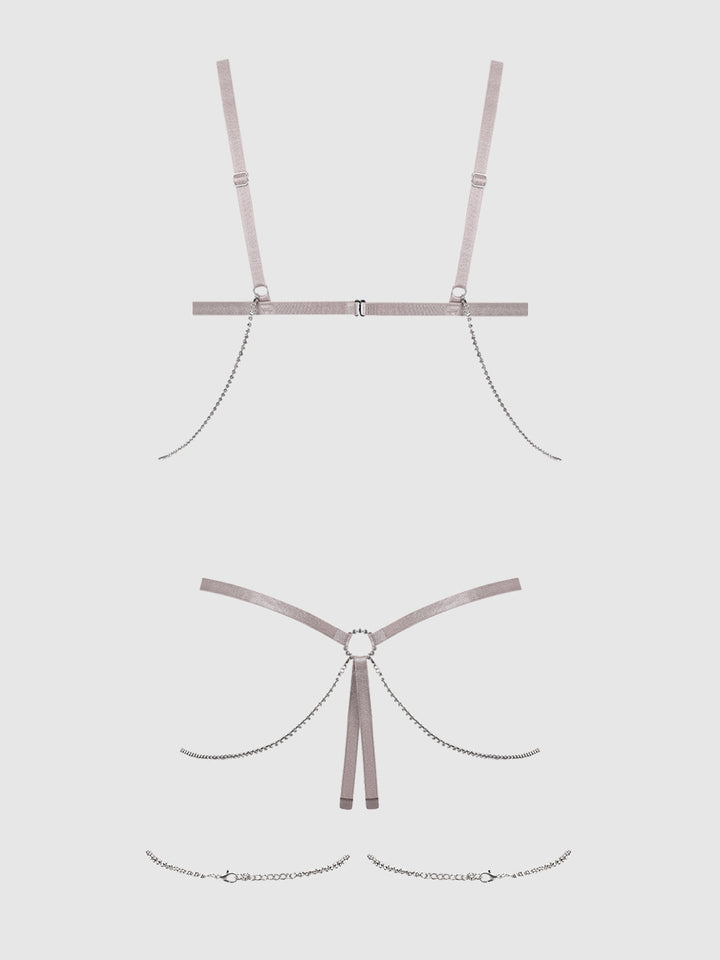 PRESLEY SHINE MESH OPEN CUP &amp; CROTCHLESS RHINESTONE TEDDY