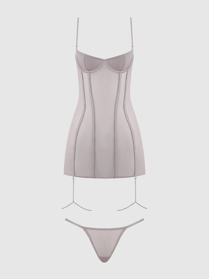 PRESLEY SHINE MESH &amp; RHINESTONE CHEMISE &amp; G-STRING SET