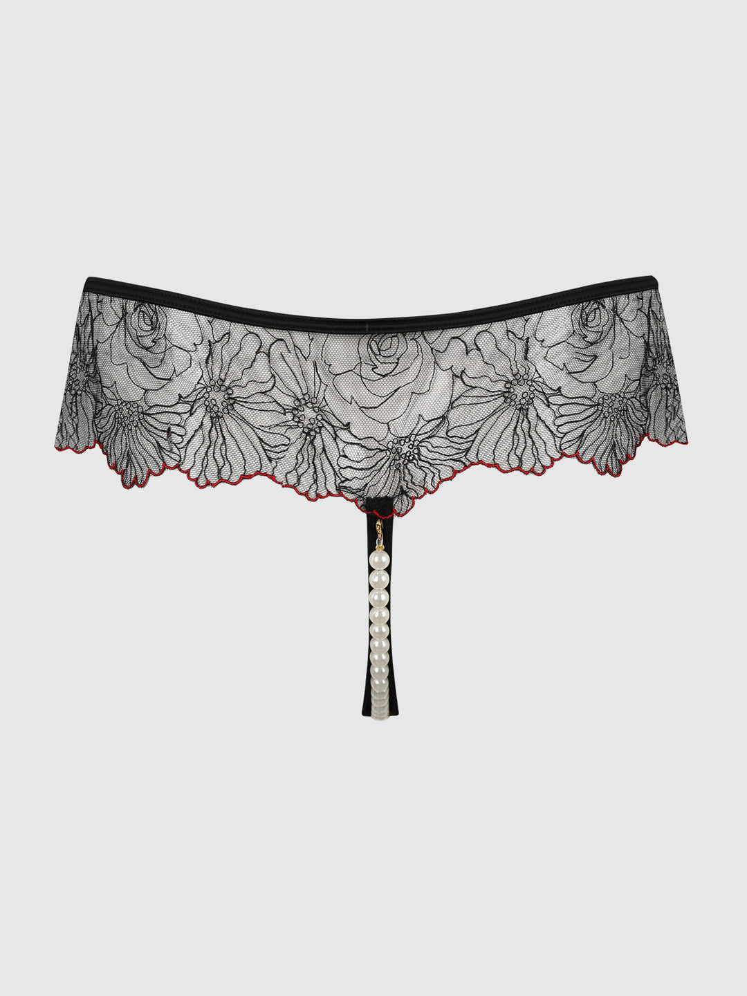 ILENA EMBROIDERED TULLE &amp; PEARL CROTCHLESS THONG