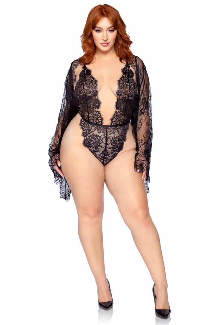 Plus Size Lace Teddy and Robe Set