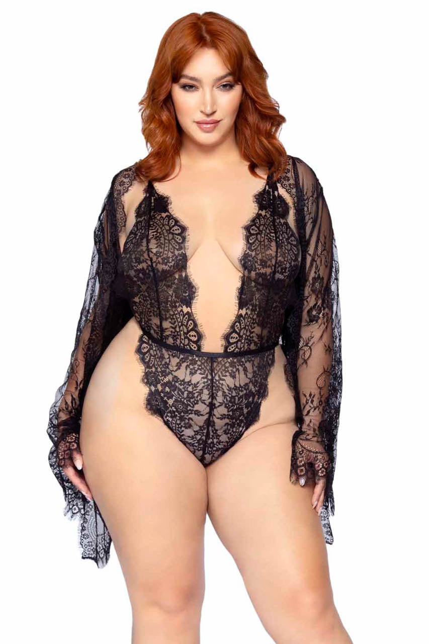 Plus Size Lace Teddy and Robe Set